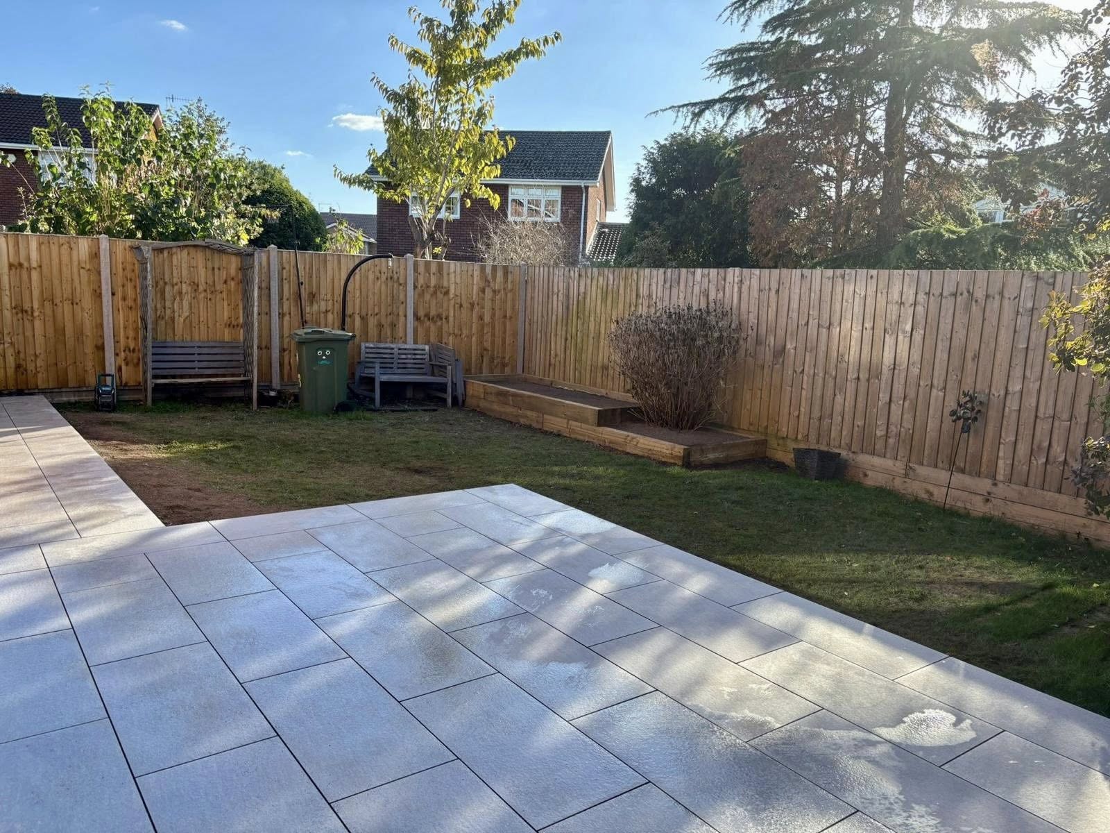 Finished porcelain patio installation by Brabazon Landscaping